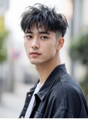韓国マッシュ スペインカール スパイキーショートブルーブラック