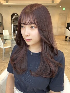 ザックラフィネ(ZACC raffine) 暖色カラー/カシスピンク/くびれ巻き/ロングヘア/前髪