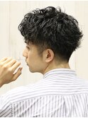 ツーブロックツイストスパイラルパーマアップバングショート