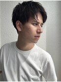 コンマヘア/センターパート/ツーブロック/黒髪