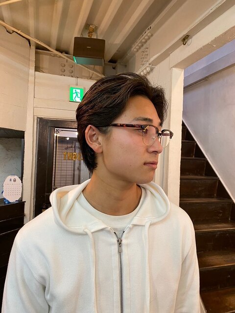 MEN'S HAIRマッシュウルフアッシュブラックカルマパーマ