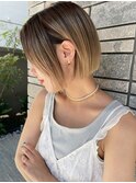 海外ヘア ハイライトバレイヤージュ プラチナベージュボブ t923
