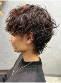 メンズマッシュ波巻きパーマツイストスパイラルパーマウルフ30代