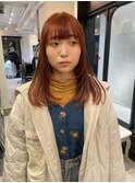 顔周りレイヤー　デザインカット　オレンジブラウン
