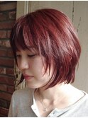 【Vicky指名】暖色レイヤーボブチェリーレッドダブルカラー