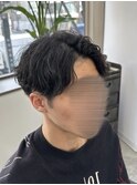フェザーパーマ/グレーブルーカラー／刈り上げショートパンク
