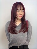 カシスピンク レイヤーカット 顔周りレイヤー 20代【天神大名】