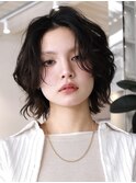 天神大名顔周りレイヤーカットミディアムボブタッセルボブパーマ