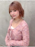 20代・30代_切りっぱなしボブ_ピンクカラー