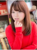 大人かわいい斜めバングナチュラルストレートa志木20代30代40代