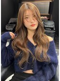 2614うる艶髪栗色モノトーングレージュ波巻きミルクチョコレート