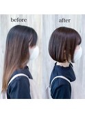 暗髪ミディアムボブ内巻きイメージチェンジシースルー前髪