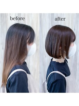 リュドール 栄(Rue D’or) 暗髪ミディアムボブ内巻きイメージチェンジシースルー前髪