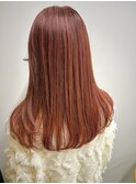 ブリーチなし暖色カラー髪質改善カラーレッドオレンジ艶髪