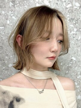 サンクマーケット 渋谷(cinq MARKET) 渋谷ブリーチカラータッセルボブ顔周りレイヤー切りっぱなしボブ