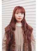 ロングピンクレッドベージュカラー