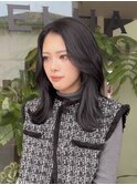 ダークグレー くびれヘア 縮毛矯正 韓国ヘア サイドバング