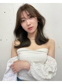 韓国風フェイスレイヤーカット/シースルーバング/グレージュ