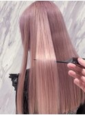 ロングヘアーホワイトピンク髪質改善 赤坂見附