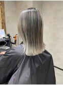 バレイヤージュ、ハイライト、レイヤーロング、グレーベージュ