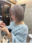 ラベンダーグレージュ　ブリーチあり　　小顔　タッセルボブ