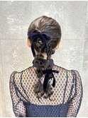 ヘアセット ツインポニー 編み下ろし お呼ばれヘア 結婚式ヘア