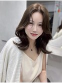 C191ミディアム韓国レイヤーくびれ巻きヘーゼルベージュ