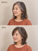 aptas 青山/表参道 白髪染め/白髪ぼかしハイライト/ボリュームアップエクステ&nbsp;60代の大人グレイミディアム｜表参道・青山