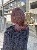 韓国くびれミディアムヘア 暖色系 春カラーピンクブラウンカラー
