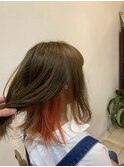 オレンジイヤリングカラー+全体カラー+カット+トリートメント