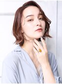 大人可愛い小顔美髪ツヤ髪チェリーブラウンカールボブA5