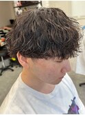メンズパーマシャドウパーマセンターパートメンズマッシュウルフ