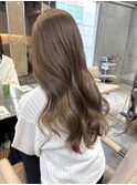 原宿オリーブブラウン韓国顔周りレイヤーカットブリーチカラー