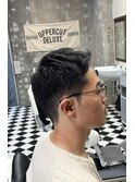 スパイキーショートブルーブラックフェザーパーマサーフカール