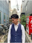 ラウンドマッシュパズカット波巻きパーマメンズウルフ