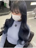 ネイビーブルーの艶やか韓国風ヨシンモリロング