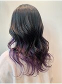 セミロング巻き髪アレンジインナーカラー前髪顔まわりカット