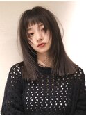 ★オン眉 切りっぱなし ミディアムレイヤーダークアッシュ【Riku
