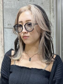 サンク 原宿 表参道(cinq) デザインカラー前髪インナーカラーベージュカラーブリーチカラー