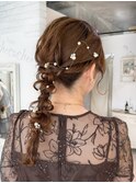 結婚式参列お呼ばれヘアセット編み下ろしヘアアレンジセミロング