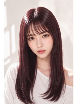 ウィーニード 栄(WENEED) 艶ストレート×ボルドーブラウン韓国美髪ロング