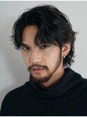 波巻きパーマメンズマッシュセンターパートツイストパーマウルフ