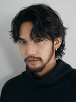 波巻きパーマメンズマッシュセンターパートツイストパーマウルフ