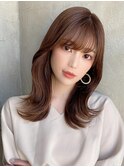 シャギーレイヤーロング韓国ワンホンヘアシースルーぱっつん前髪