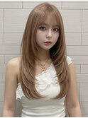 顔周りレイヤー ロングレイヤー 20代 ベージュ 韓国ヘア