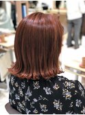 切りっぱなしボブ×韓国風オレンジヘア