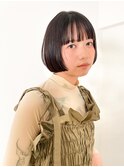 ミニボブ　ボブヘア　黒髪ボブ　パッツン　前上がりボブ