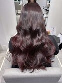 韓国カシスカラーロングレイヤーカット前髪カット