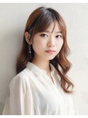 小顔バングフェミニンレイヤーミディ