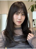 顔周りレイヤーカットくびれヘアミルクティーベージュカラー